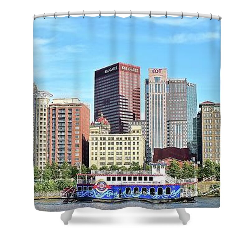 Pittsburgh Shower Curtain featuring the photograph Long Panoramic View of Pittsburgh by Frozen in Time Fine Art Photography