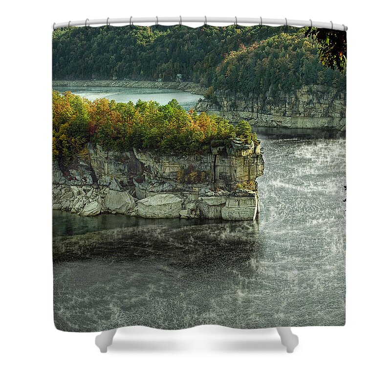 Long Point Shower Curtain featuring the photograph Long Point Clff by Mark Allen