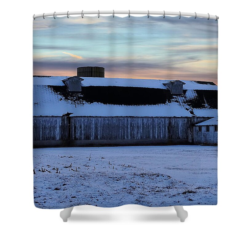 Scary Shower Curtain featuring the photograph Long White Barn by Theresa Campbell