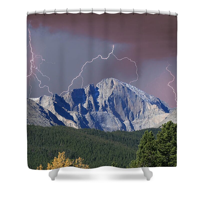 Longs Peak Shower Curtain featuring the photograph Longs Peak Lightning Storm Fine Art Photography Print by James BO Insogna