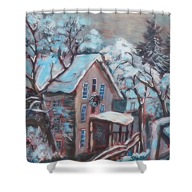 Lonsdale Shower Curtain featuring the painting Lonsdale Mill by Saga Sabin