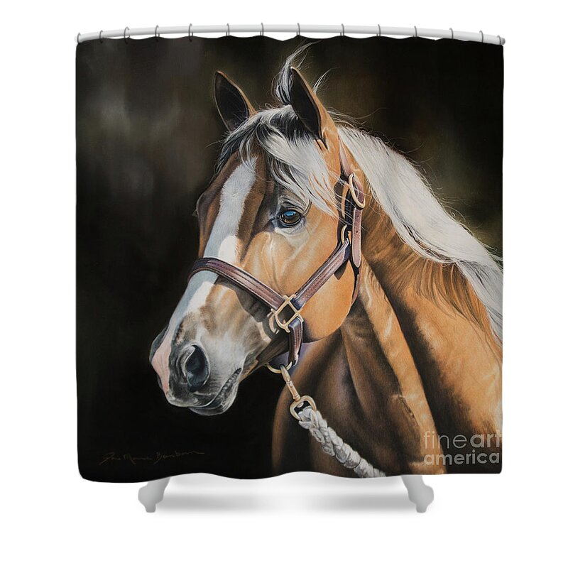 Palomino Shower Curtain featuring the pastel Look on the Bright Side by Joni Beinborn