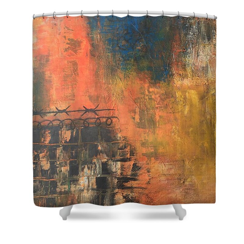 Art Shower Curtain featuring the painting Look past confinement by Monica Martin