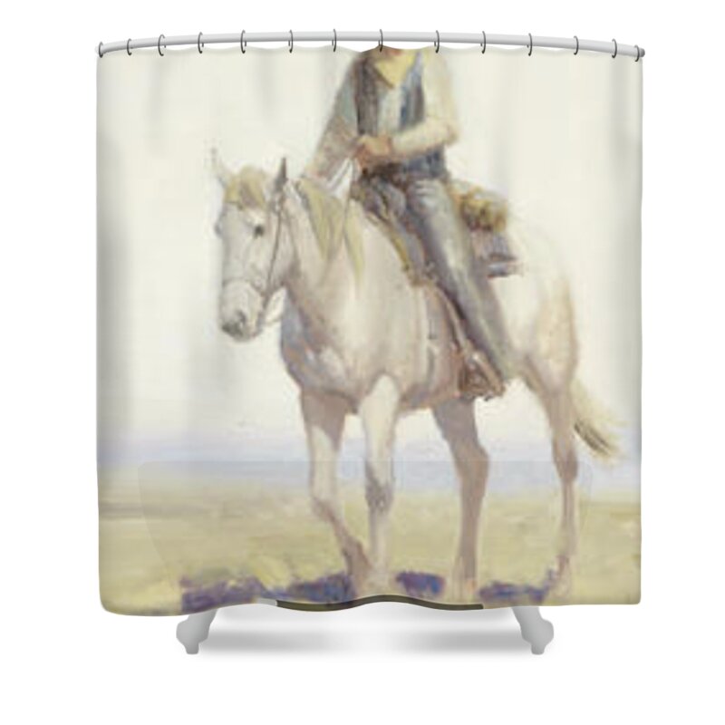 Robert Pummill (american Shower Curtain featuring the painting Lookin for strays by Robert Pummill