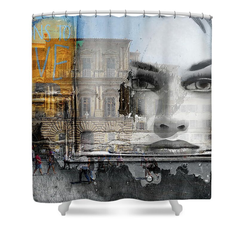 Woman Shower Curtain featuring the photograph Looking at the street life of Florence by Gabi Hampe
