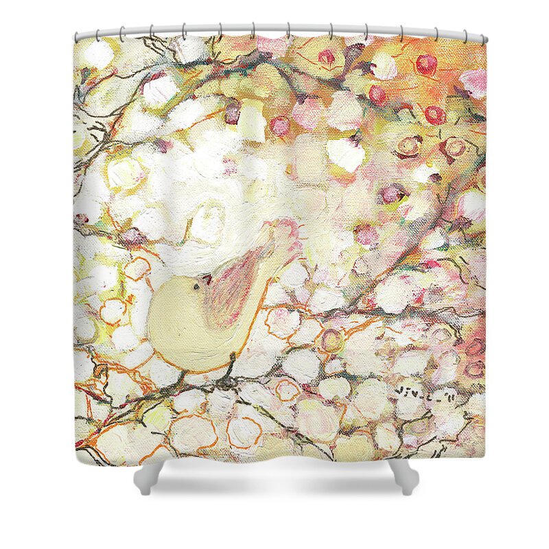 Bird Shower Curtain featuring the painting Looking for Love by Jennifer Lommers
