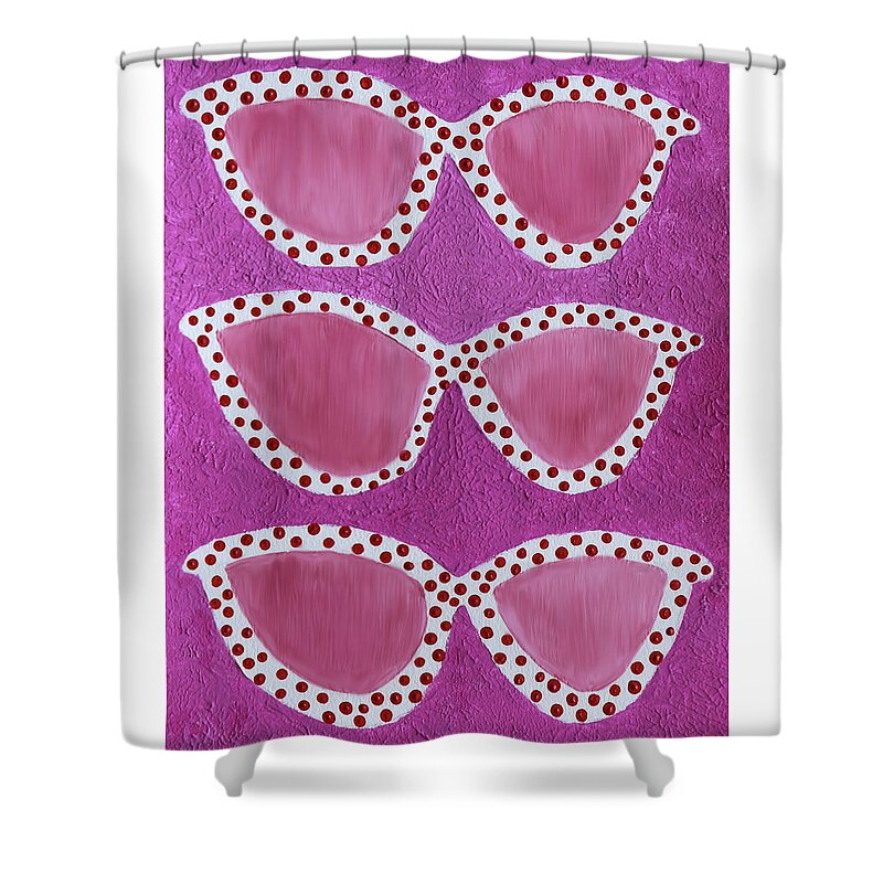 Sunglasses Shower Curtain featuring the painting Looking At The World Through Rose Colored Sunglasses by Deborah Boyd