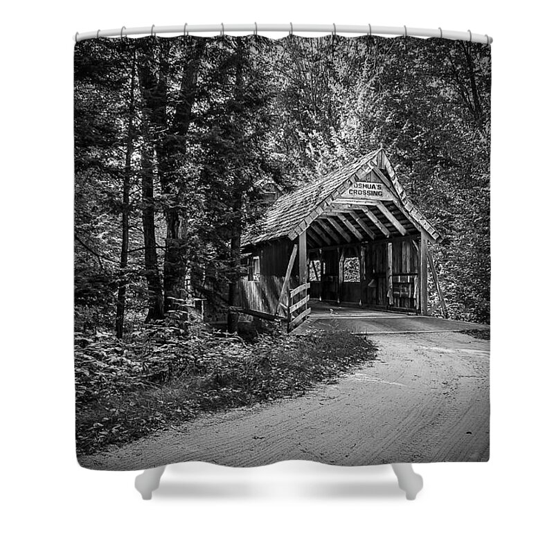 Covered Bridge Shower Curtain featuring the photograph Loon Song Covered Bridge BW by Rick Bartrand