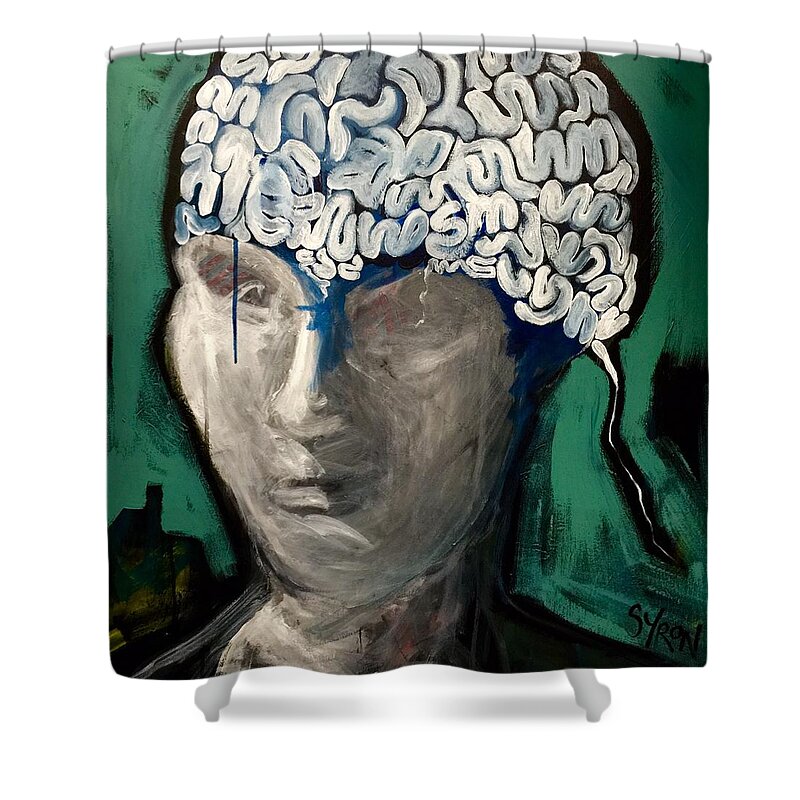 Brain Shower Curtain featuring the painting Loose Ends by Helen Syron
