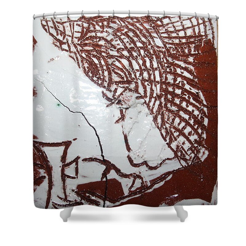 Mamamama Africa Twojesus Shower Curtain featuring the ceramic art Lord bless me 7 - tile by Gloria Ssali
