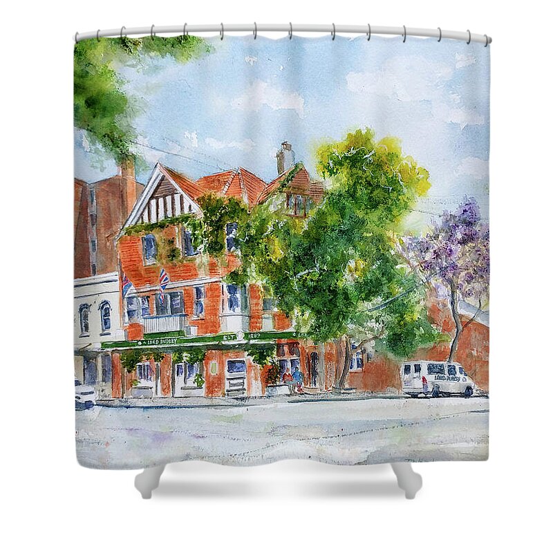 Lord Dudley Shower Curtain featuring the painting Lord Dudley Hotel by Debbie Lewis