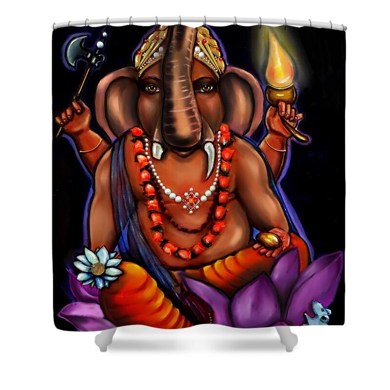 Ganesh Shower Curtain featuring the painting Lord Ganesh by Carmen Cordova