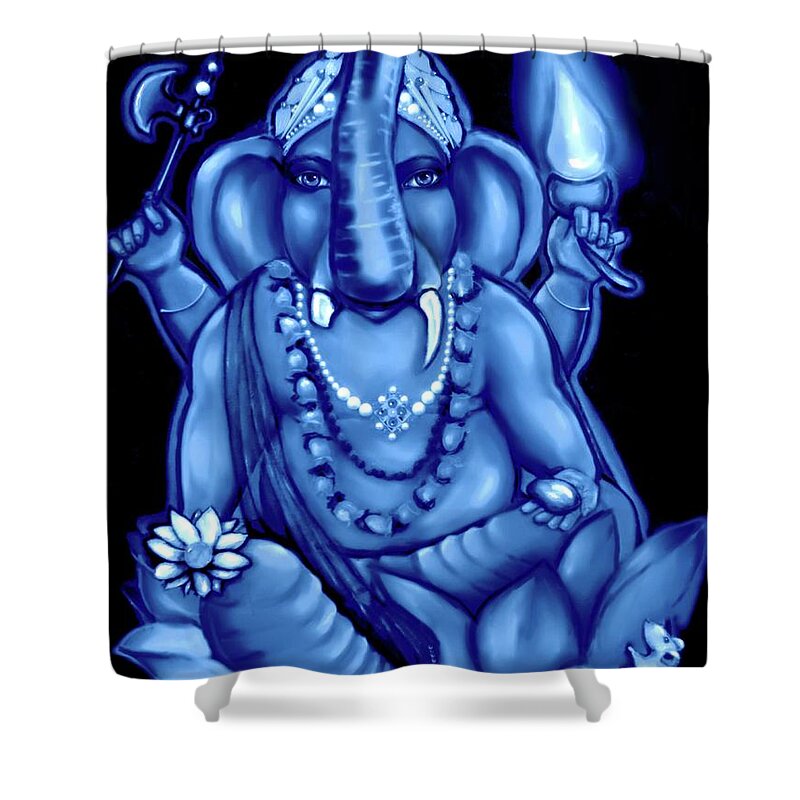 Spiritual Shower Curtain featuring the digital art Lord Ganesh -Remover of Obstacles by Carmen Cordova
