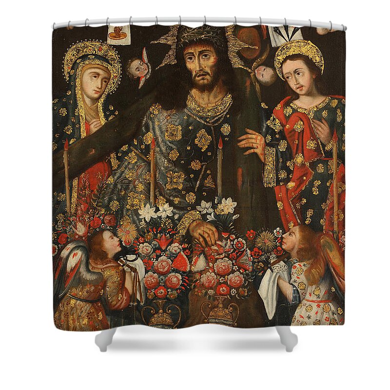 Cuzco School Shower Curtain featuring the painting Lord of the fall by Cuzco School