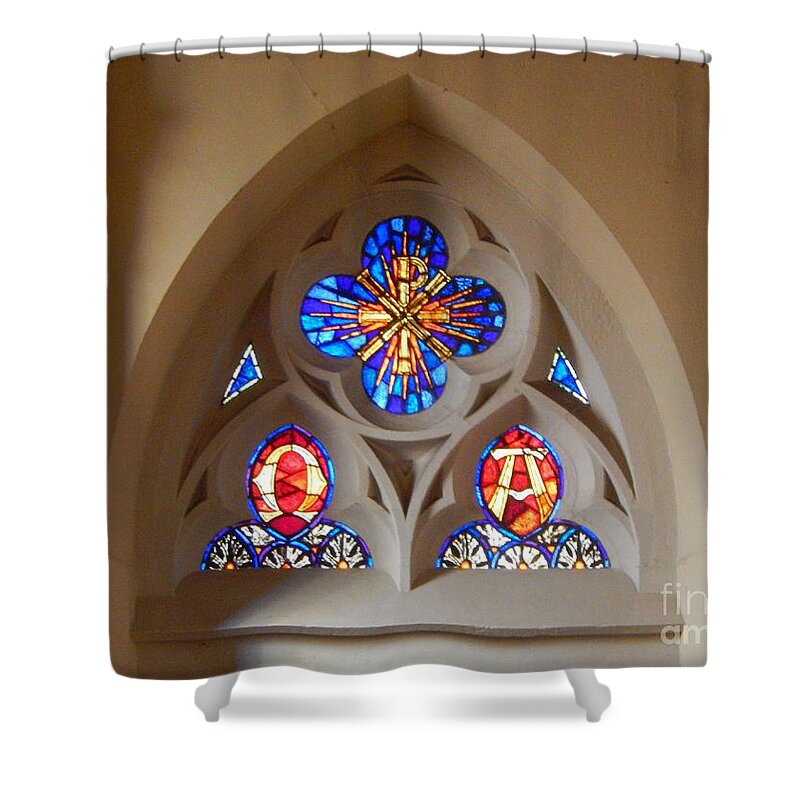 Loretto Shower Curtain featuring the digital art Loretto Chapel Stained Glass Window by Ann Johndro-Collins