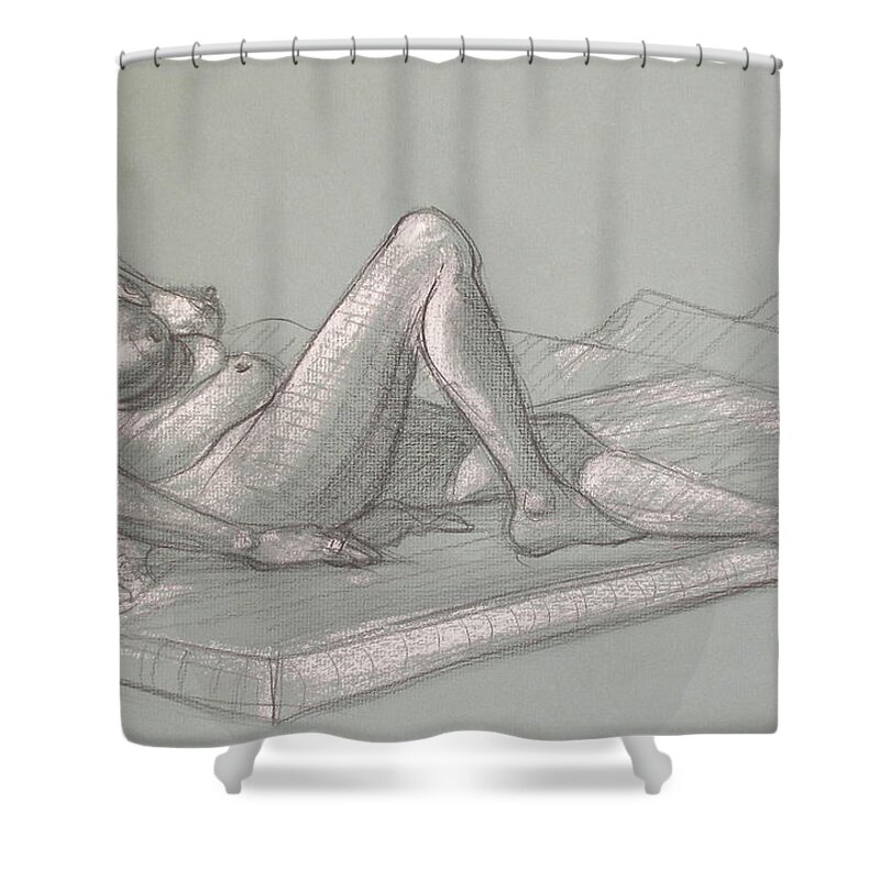 Realism Shower Curtain featuring the drawing Lori Reclining 2016 by Donelli DiMaria