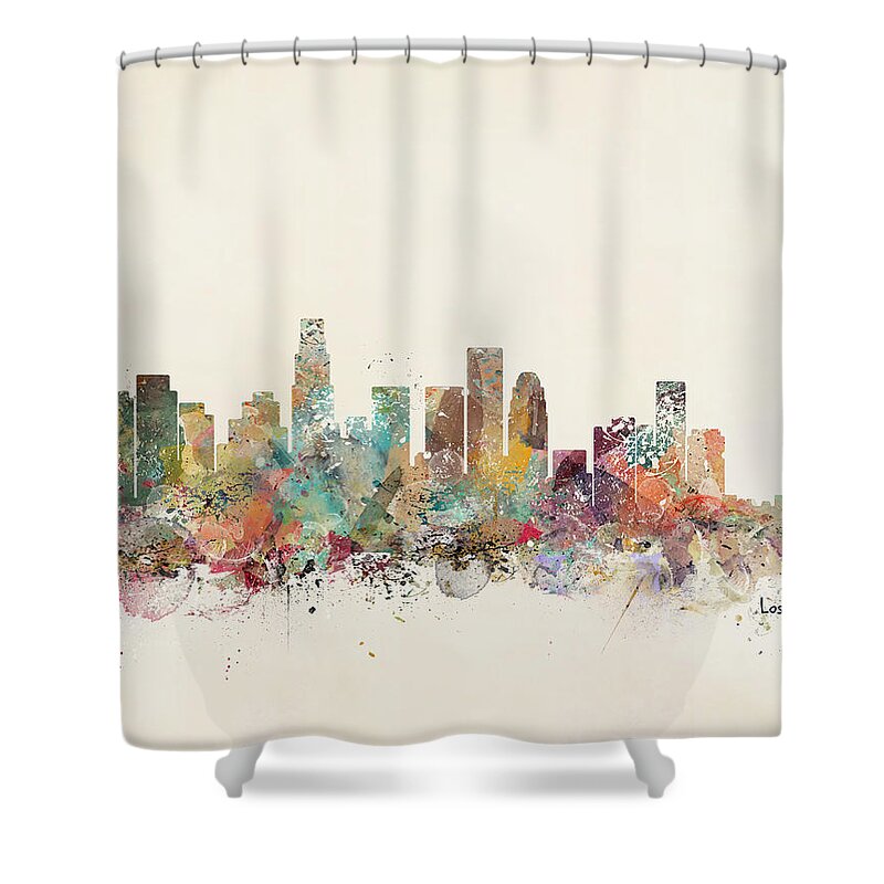Los Angeles City Skyline Shower Curtain featuring the painting Los Angeles City by Bri Buckley