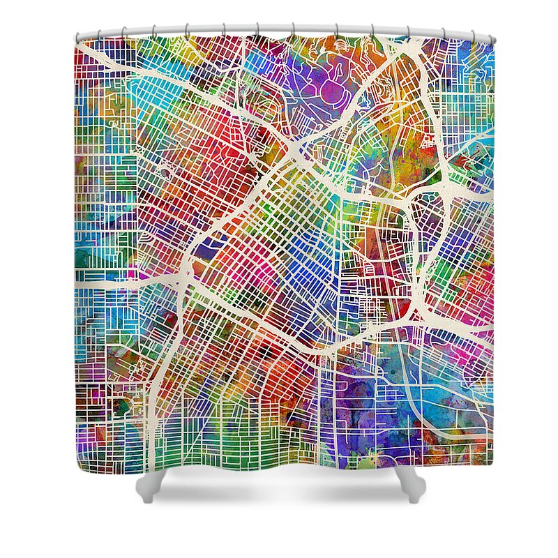 Los Angeles Shower Curtain featuring the digital art Los Angeles City Street Map by Michael Tompsett