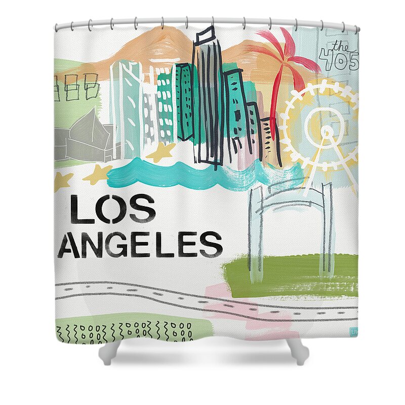 Los Angeles Shower Curtain featuring the painting Los Angeles Cityscape- Art by Linda Woods by Linda Woods