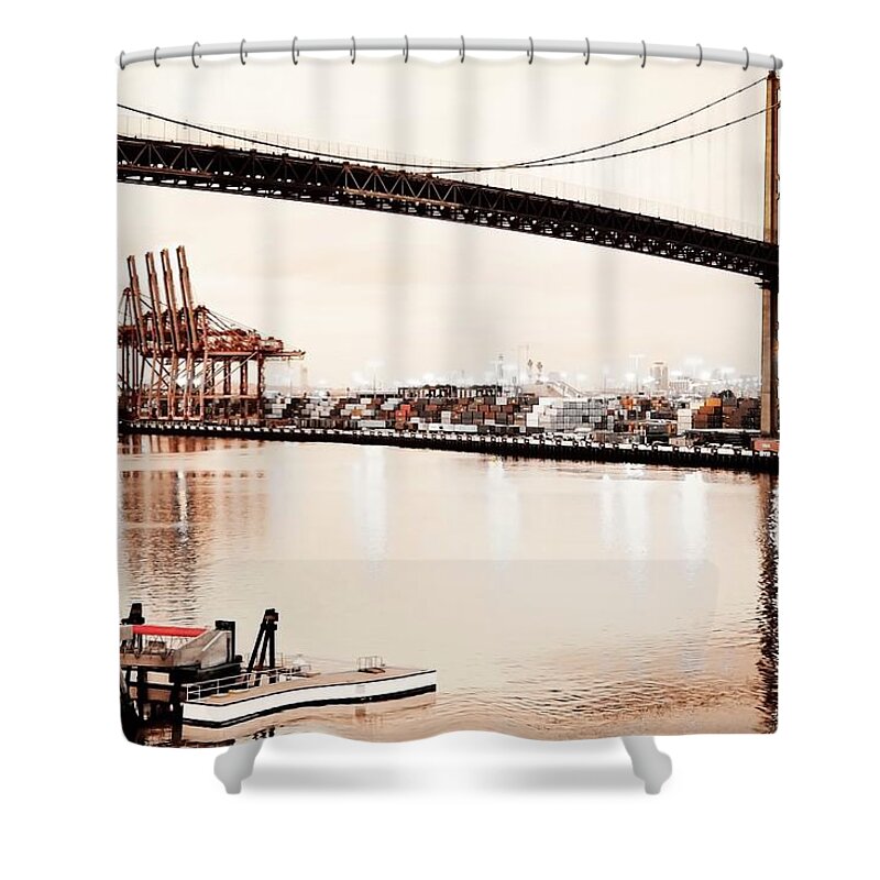 Los Angeles Harbor Shower Curtain featuring the photograph Los Angeles Harbor in Sepia by Kirsten Giving