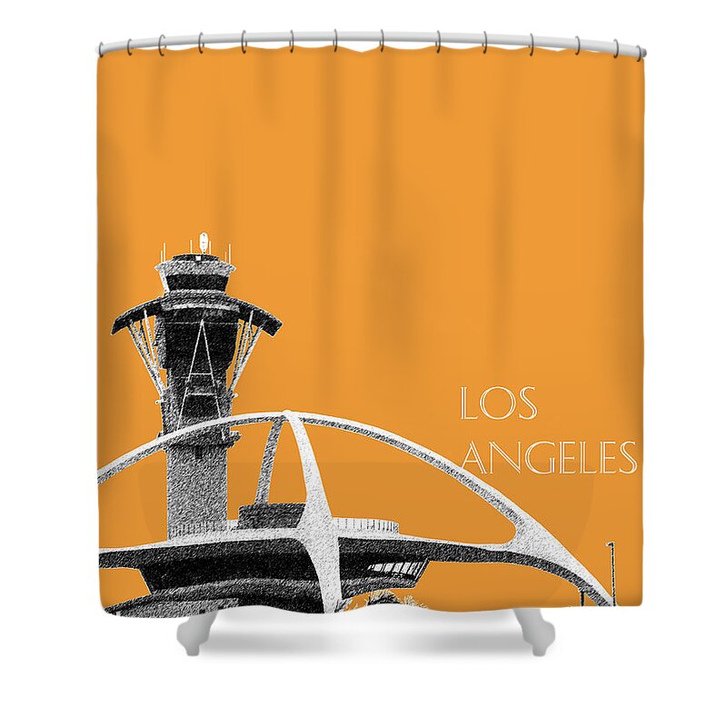 Architecture Shower Curtain featuring the digital art Los Angeles Skyline LAX Spider - Orange by DB Artist