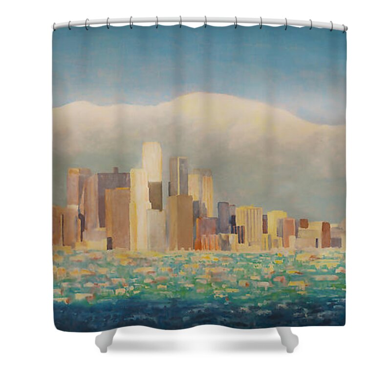 Sunset Shower Curtain featuring the painting Los Angeles Sunset by Douglas Castleman