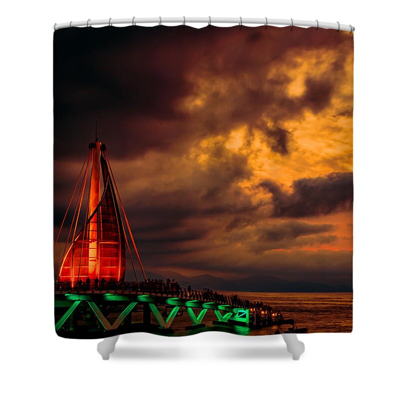 Puerto Shower Curtain featuring the photograph Los Muertos Pier at Sunset II by Paul LeSage