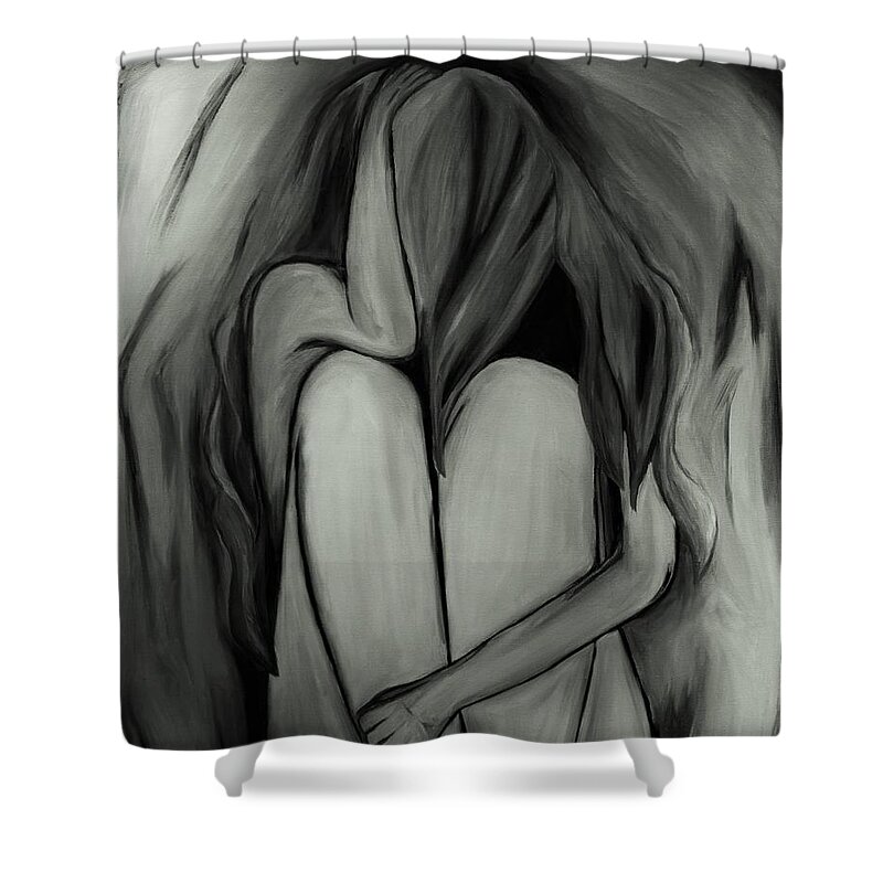Amy Wilkinson Shower Curtain featuring the painting Lost - Black and White by Amy Wilkinson