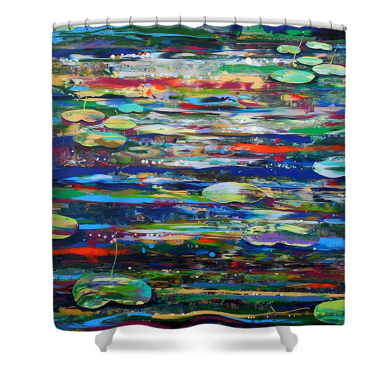 Water Shower Curtain featuring the painting Lost Hours and Sleeping Dragons- Large Painting by Angie Wright