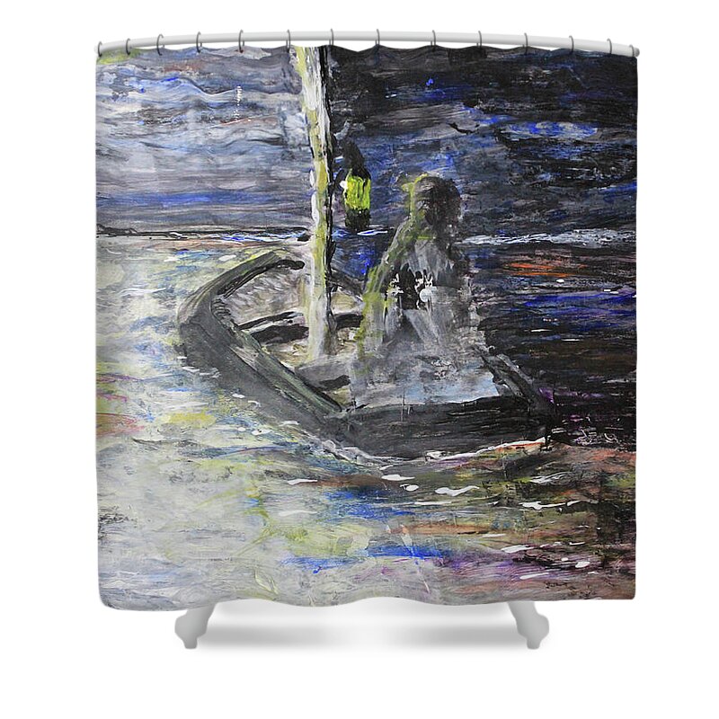 Water Shower Curtain featuring the painting Lost in the Dark Abstract by April Burton