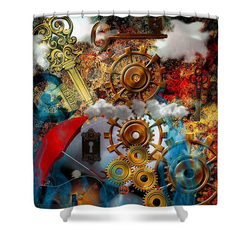 Lost Shower Curtain featuring the mixed media Lost Keys to Paradise by Ally White