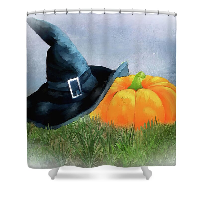 Witches Hat Shower Curtain featuring the mixed media Lost Witches Hat by Mary Timman