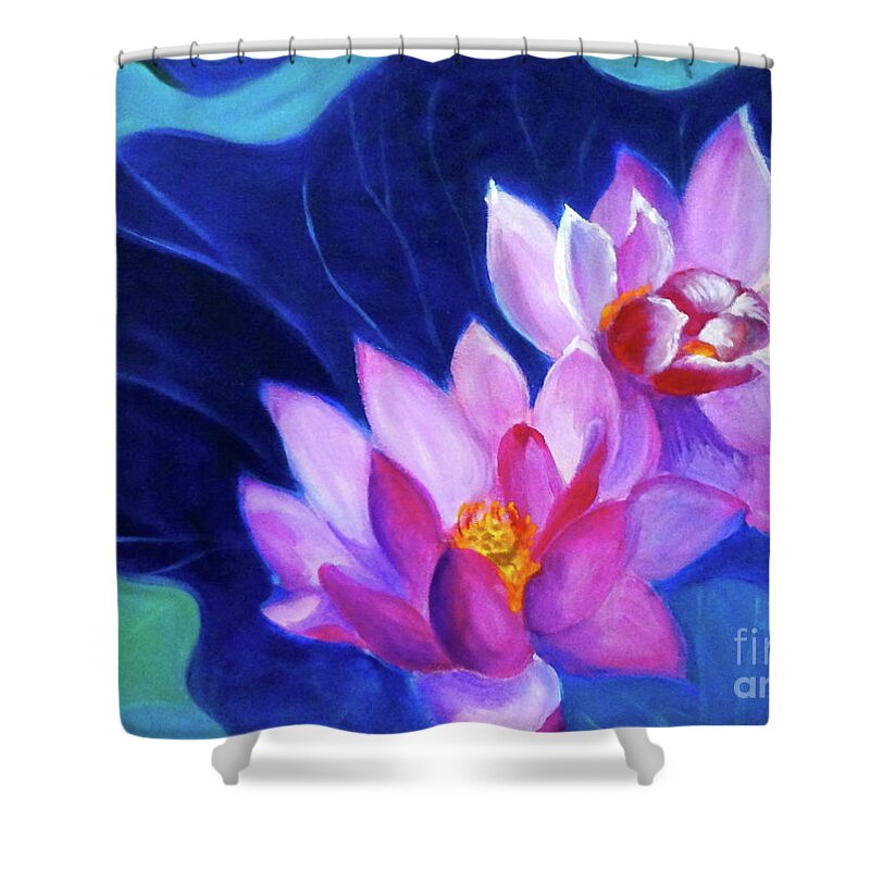 Lotus Shower Curtain featuring the painting Lotus Blossom by Jenny Lee