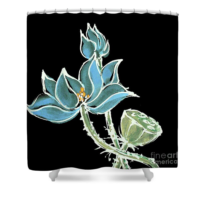 Original Watercolors Shower Curtain featuring the painting Lotus-Blue by Chris Paschke