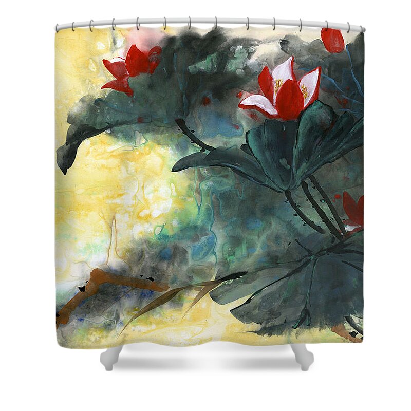 Lotus Shower Curtain featuring the painting Lotus Dreams by Charlene Fuhrman-Schulz