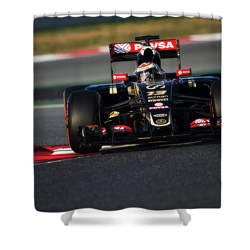 Lotus E23 Formula 1 Shower Curtain featuring the photograph Lotus E23 Formula 1 by Mariel Mcmeeking