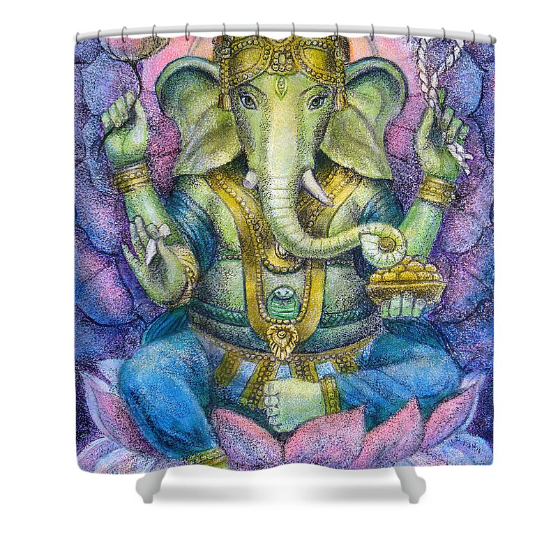 Lord Ganesha Shower Curtain featuring the painting Lotus Ganesha by Sue Halstenberg