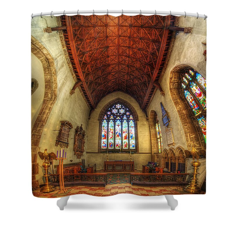 Yhun Suarez Shower Curtain featuring the photograph Loughborough Church - Altar Vertorama by Yhun Suarez