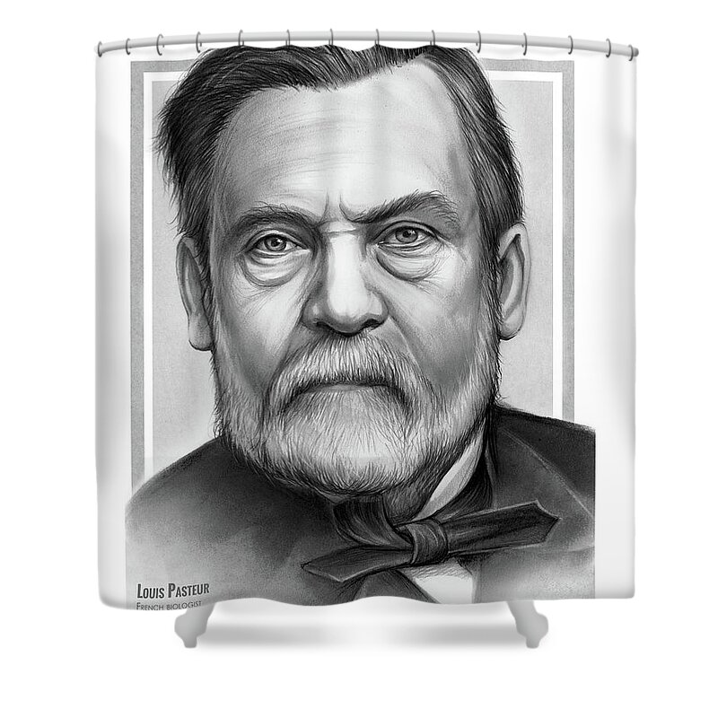 Louis Pasteur Shower Curtain featuring the drawing Louis Pasteur by Greg Joens