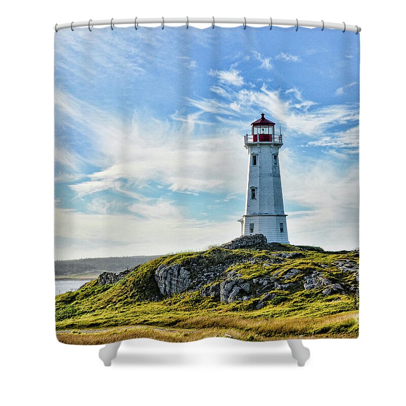 Lighthouse Shower Curtain featuring the photograph Louisbourg Nova Scotia Lighthouse by Elaine Manley