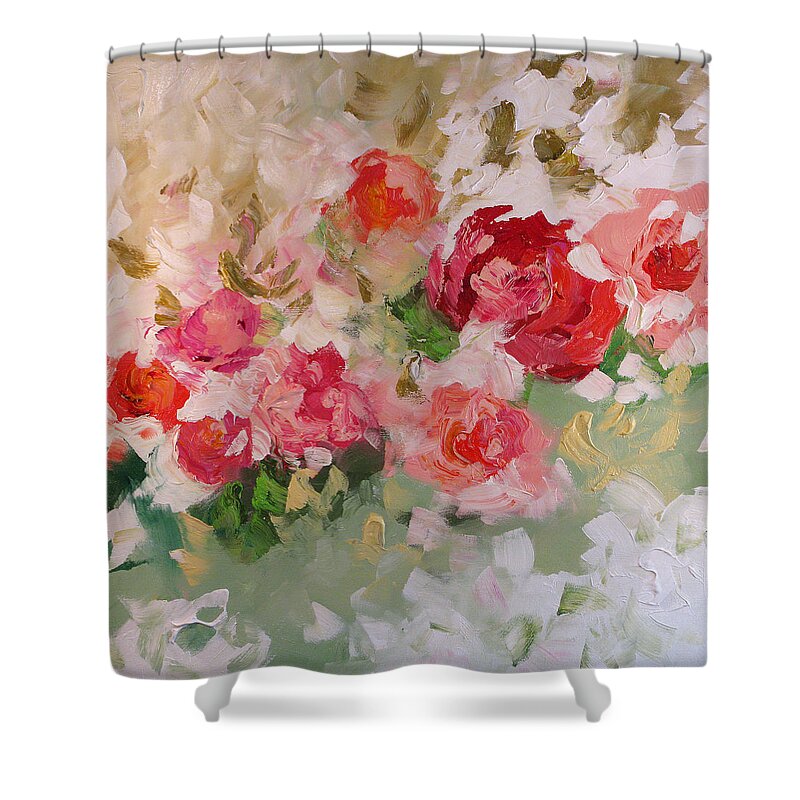 Art Shower Curtain featuring the painting Love Always by Linda Monfort