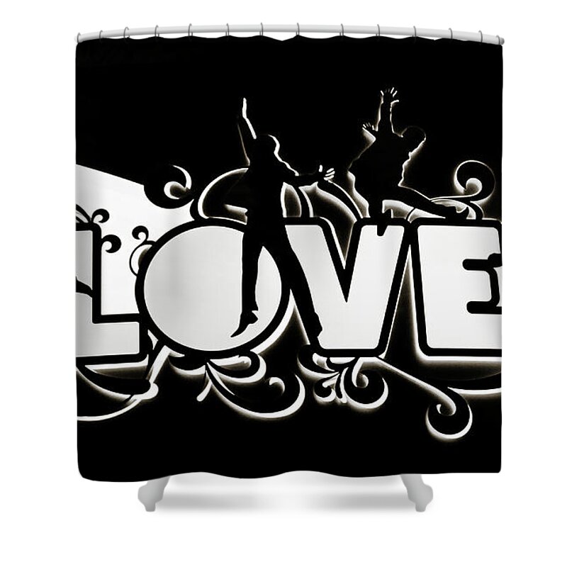Love Shower Curtain featuring the photograph LOVE Beatles Sign Vegas by Marilyn Hunt