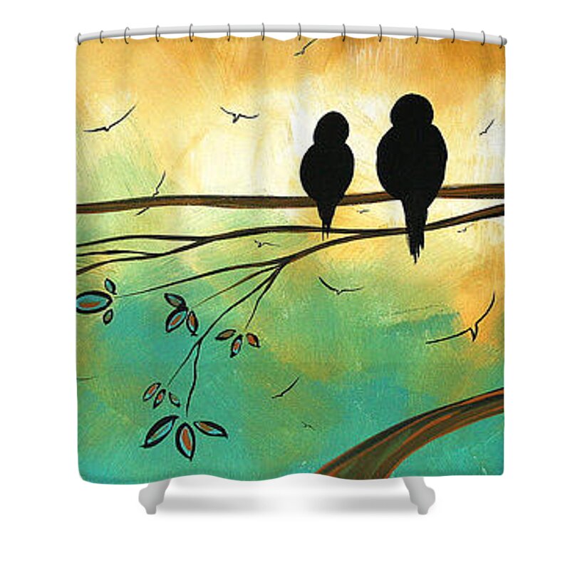 Art Shower Curtain featuring the painting Love Birds by MADART by Megan Aroon