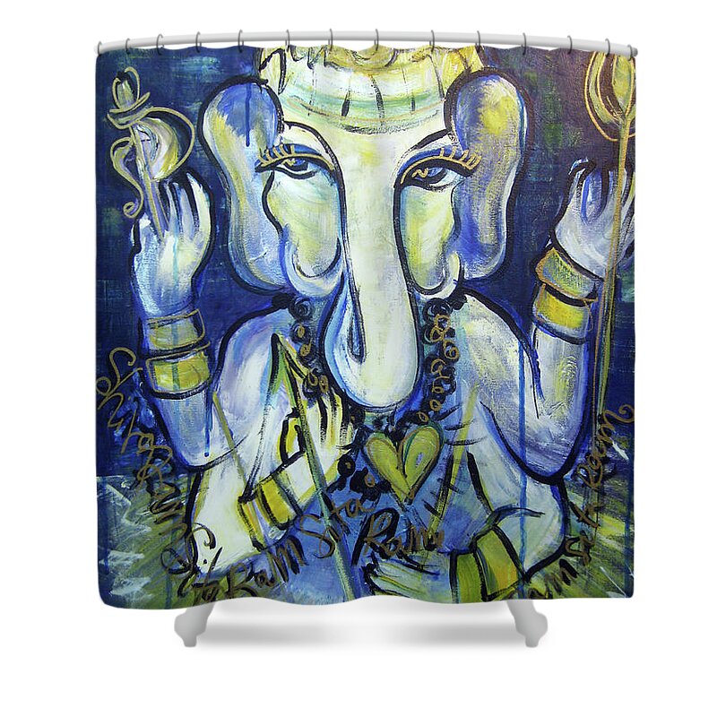 Ganesha Shower Curtain featuring the painting Love for Ganesha by Laurie Maves ART