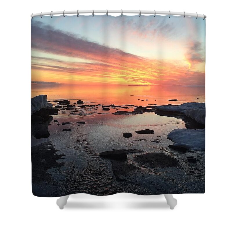 Lake Superior Shower Curtain featuring the photograph Love Front Yard by Paula Brown