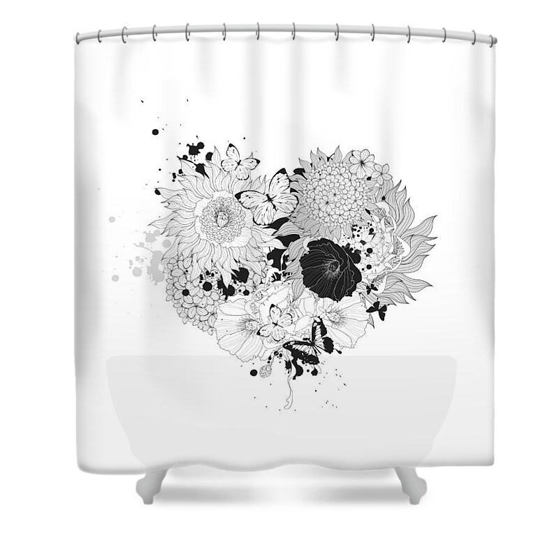 Flower Shower Curtain featuring the digital art Floral Heart Love Garden by BONB Creative