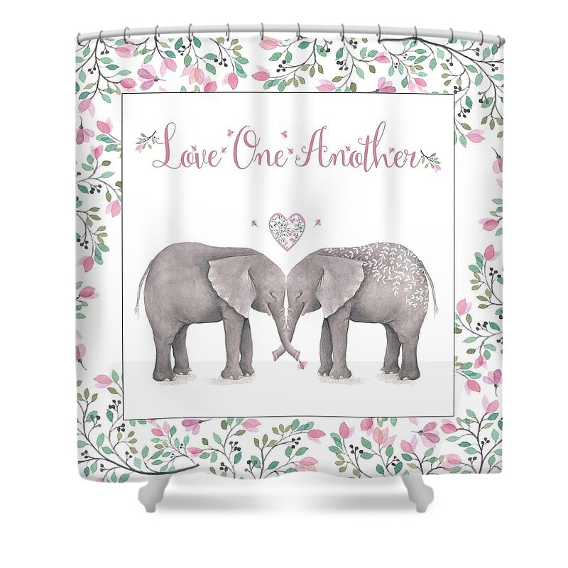 Love One Another Pink Elephants Square Shower Curtain featuring the photograph Love One Another Pink Elephants Square by Terry DeLuco