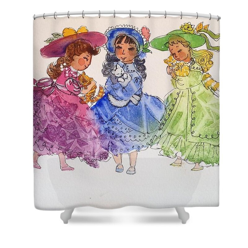 Girls Shower Curtain featuring the painting Love Our Kittens by Marilyn Jacobson