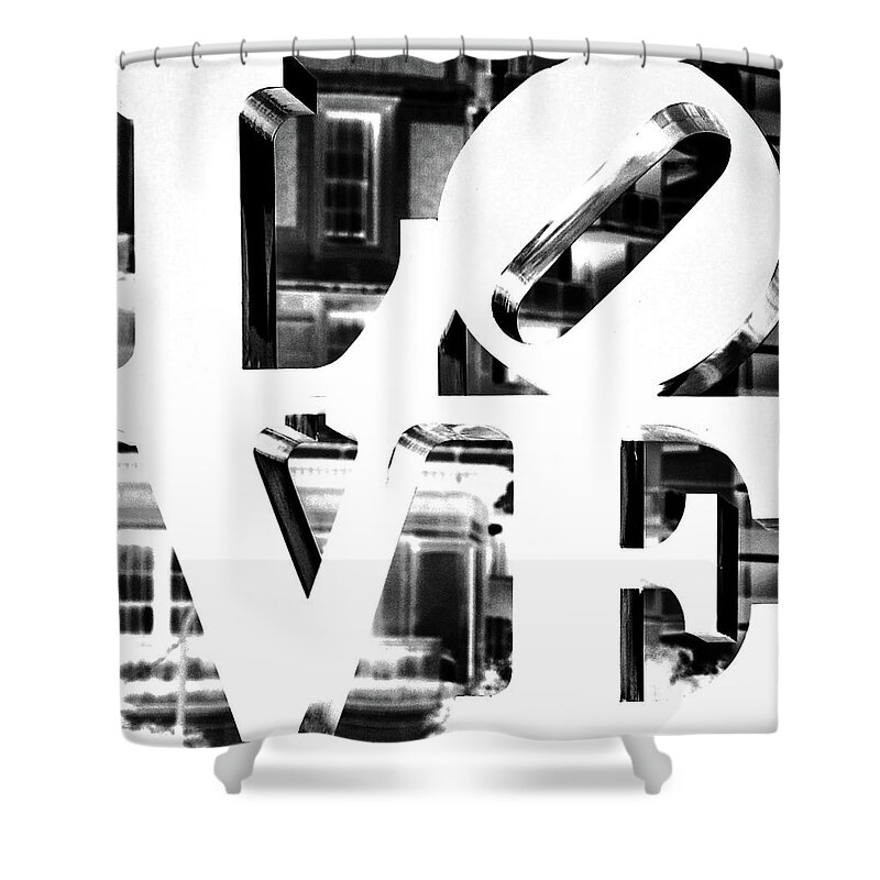 Love Philadelphia White Shower Curtain featuring the photograph LOVE Philadelphia White by Terry DeLuco