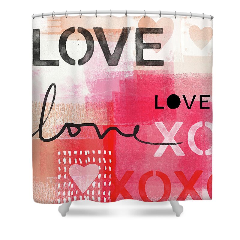 Love Shower Curtain featuring the mixed media Love Times Three- Art by Linda Woods by Linda Woods